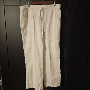Per Se Natural Linen Drawstring Pants Cream Wide Leg Casual Sz L Beach Vacation